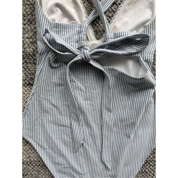 H&M Small Seersucker Plunge One Piece Swim Bathing Suit - Picture 5 of 6